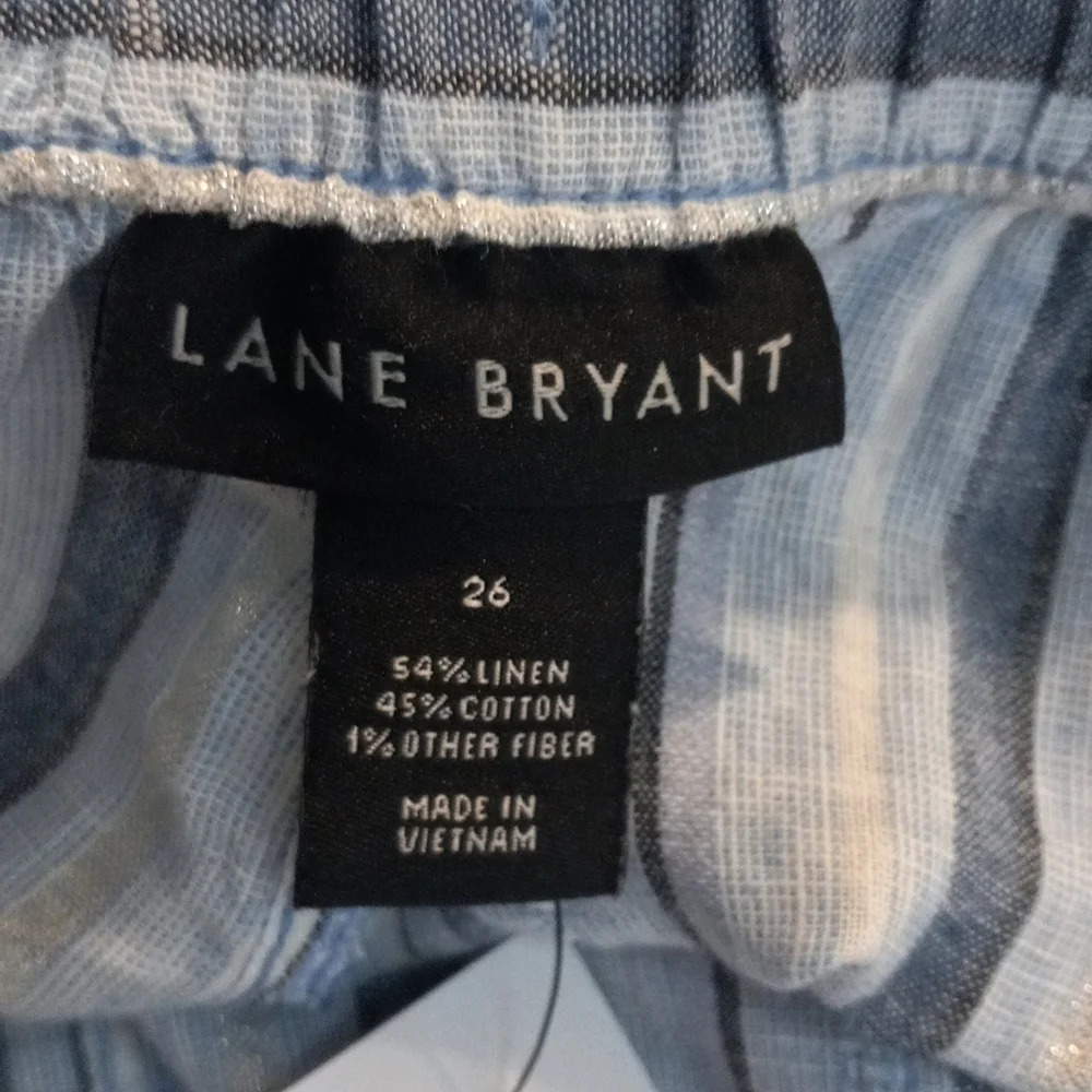 LB Linen Wide Leg Striped Crop Pant Sz26 NWT Plus Size - Picture 6 of 8